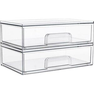 Clear Acrylic Storage Drawers 2 Pack Stackable Makeup Bathroom Organizer Bins